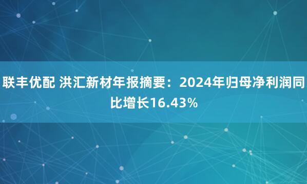 联丰优配 洪汇新材年报摘要：2024年归母净利润同比增长16.43%