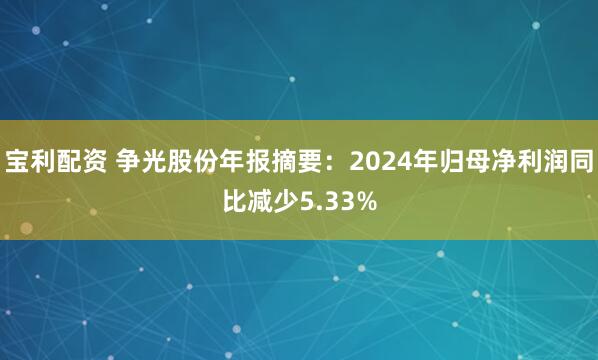 宝利配资 争光股份年报摘要：2024年归母净利润同比减少5.33%
